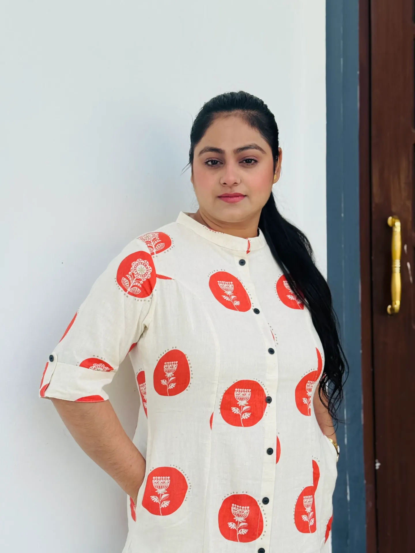 Crem Orange Kurti (M)