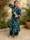 Teal Floral Print Kurta and Palazzo Set