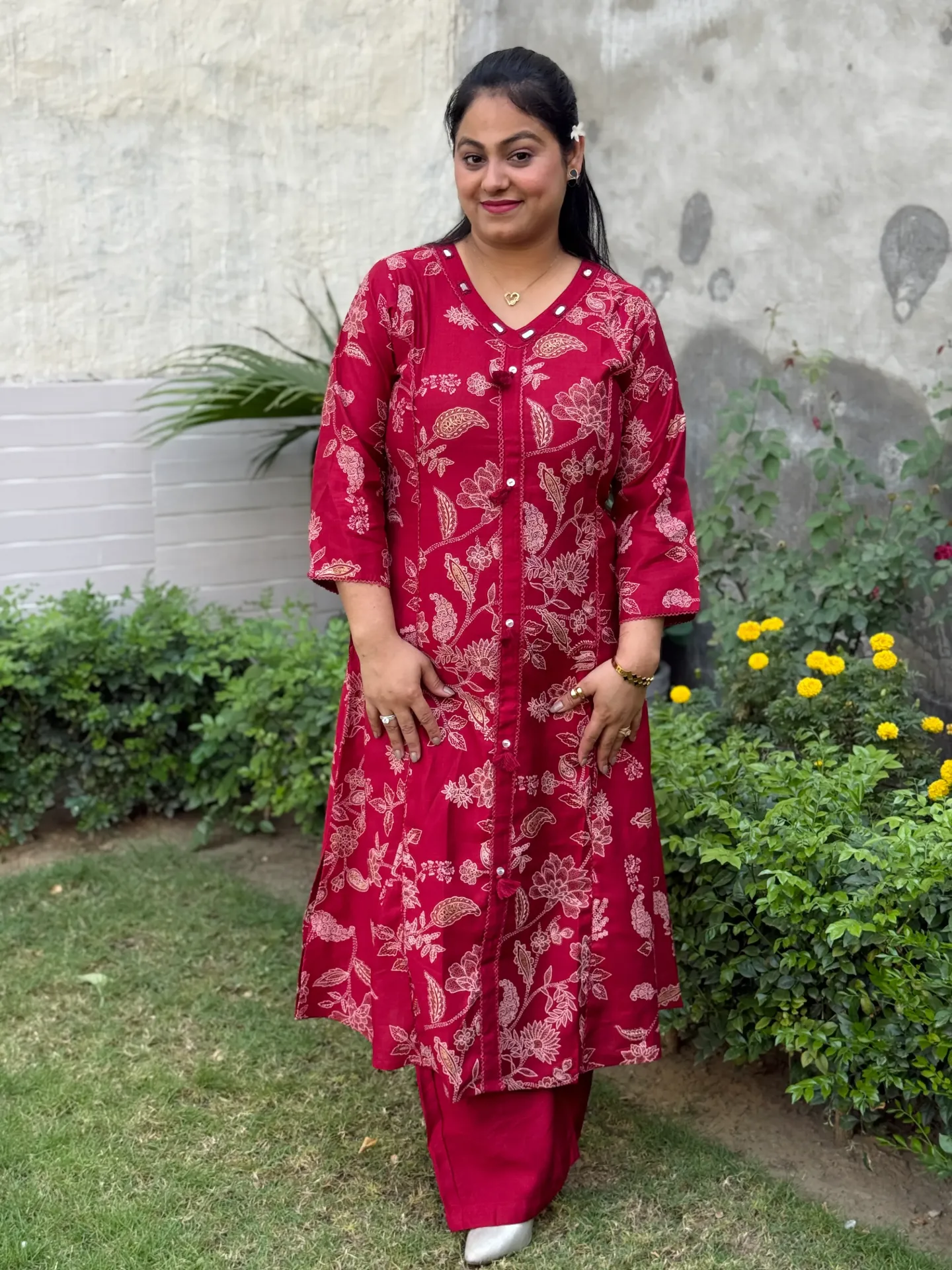 VINE FLORAL PRINT KURTA AND PALAZZO SET
