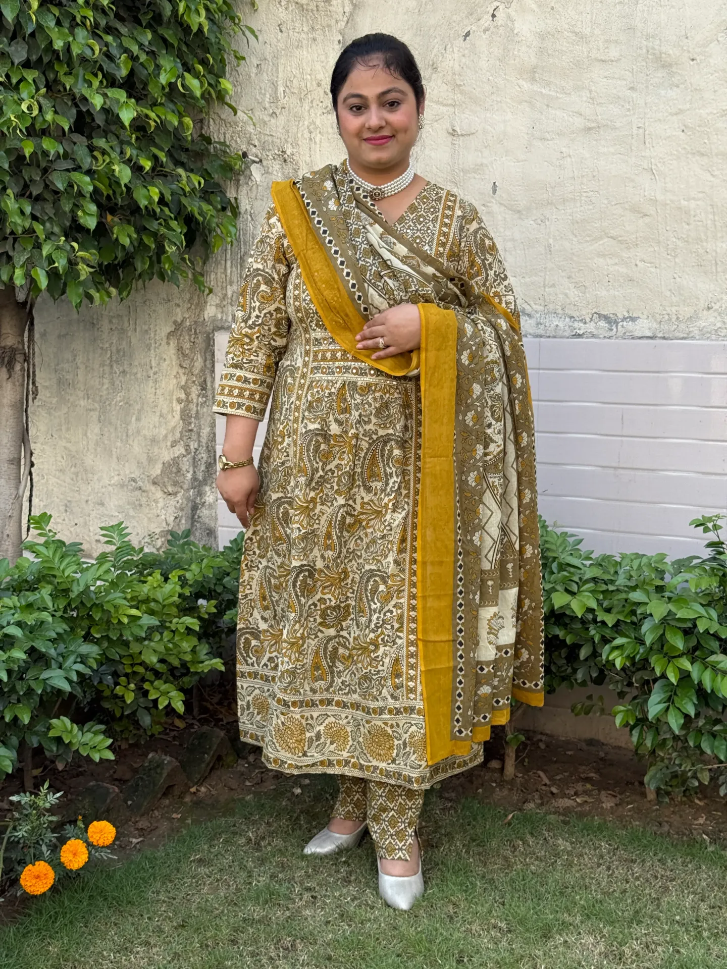 DESERT SAND BLOCK PRINT ANARKALI SET