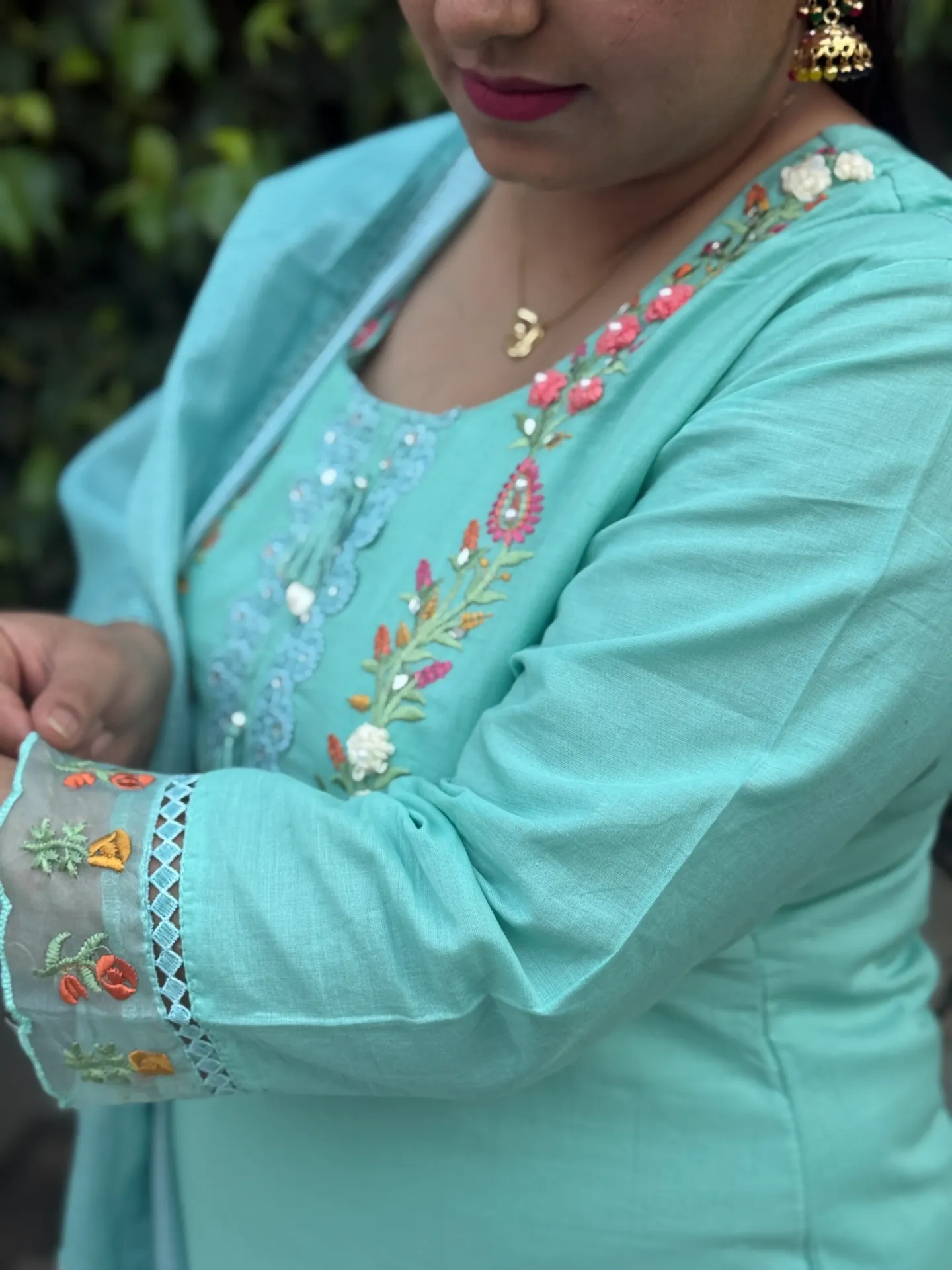 AQUA BLUE FLORAL KURTA SET